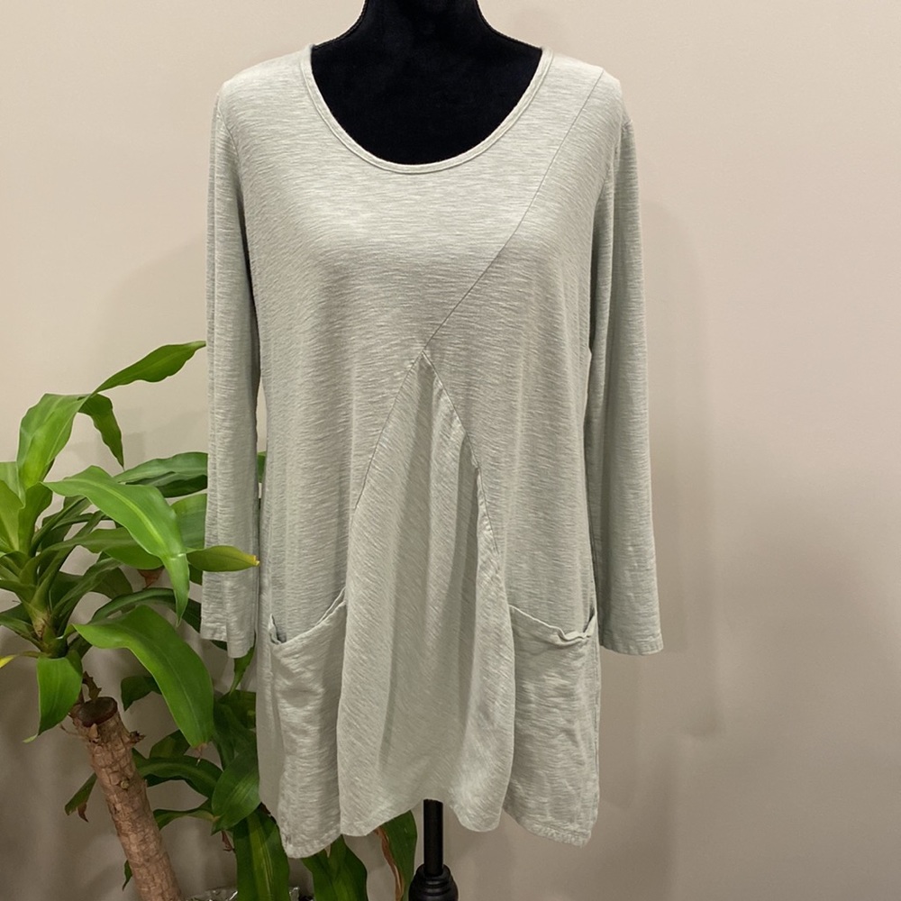 Cut Loose Pale Sage Green Asymmetrical Linen Blend Tunic